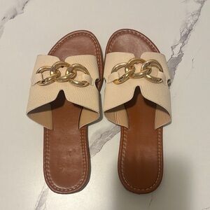 SHEIN Cream Sandals with Gold Chain Accent